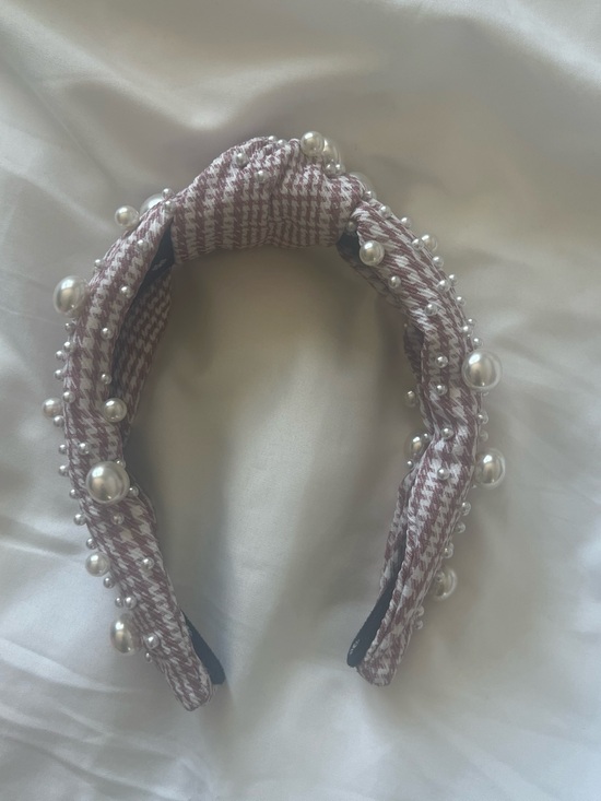Lele Sadoughi Pink Tweed Headband with Pearl Accents